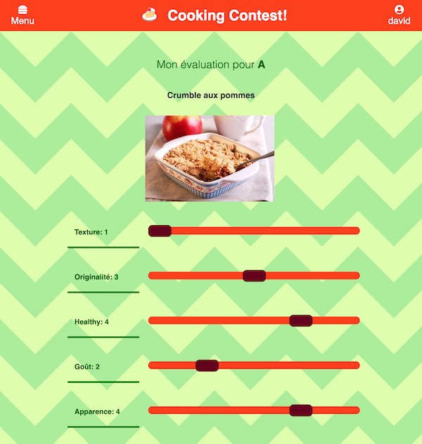 Cooking-contest evaluation screen